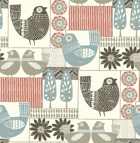 A-Street Prints Hennika Coral Patchwork Wallpaper