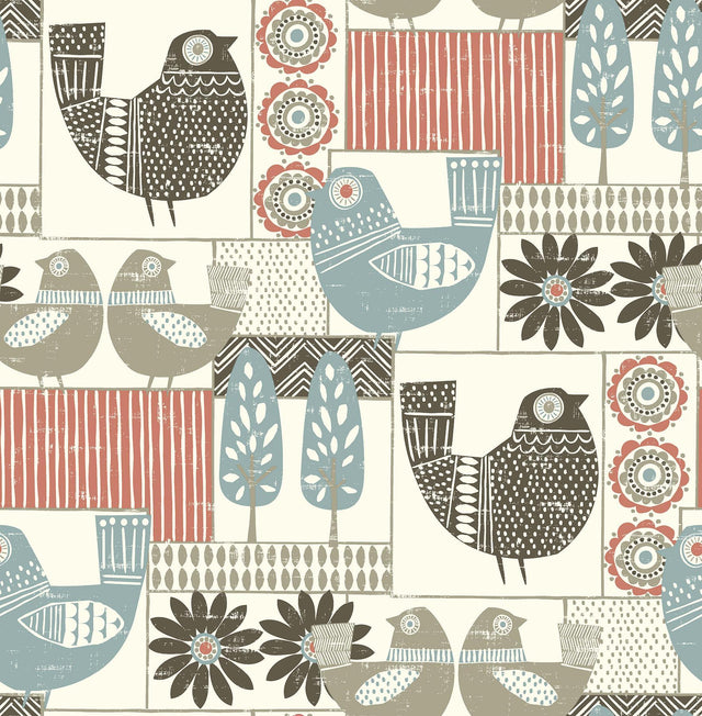 A-Street Prints Hennika Coral Patchwork Wallpaper