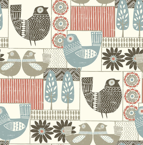 A-Street Prints Hennika Patchwork Coral Wallpaper