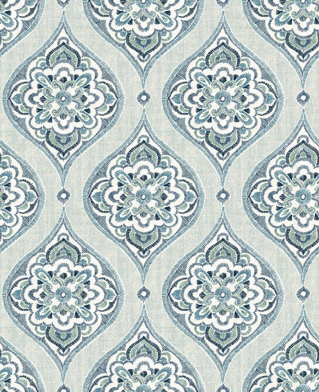 A-Street Prints Adele Aqua Damask Wallpaper