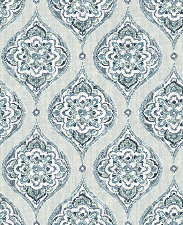 A-Street Prints Adele Aqua Damask Wallpaper