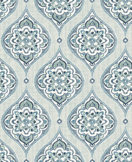 A-Street Prints Adele Damask Aqua Wallpaper
