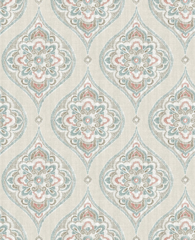 A-Street Prints Adele Teal Damask Wallpaper