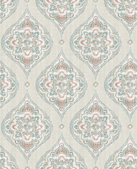 A-Street Prints Adele Damask Teal Wallpaper