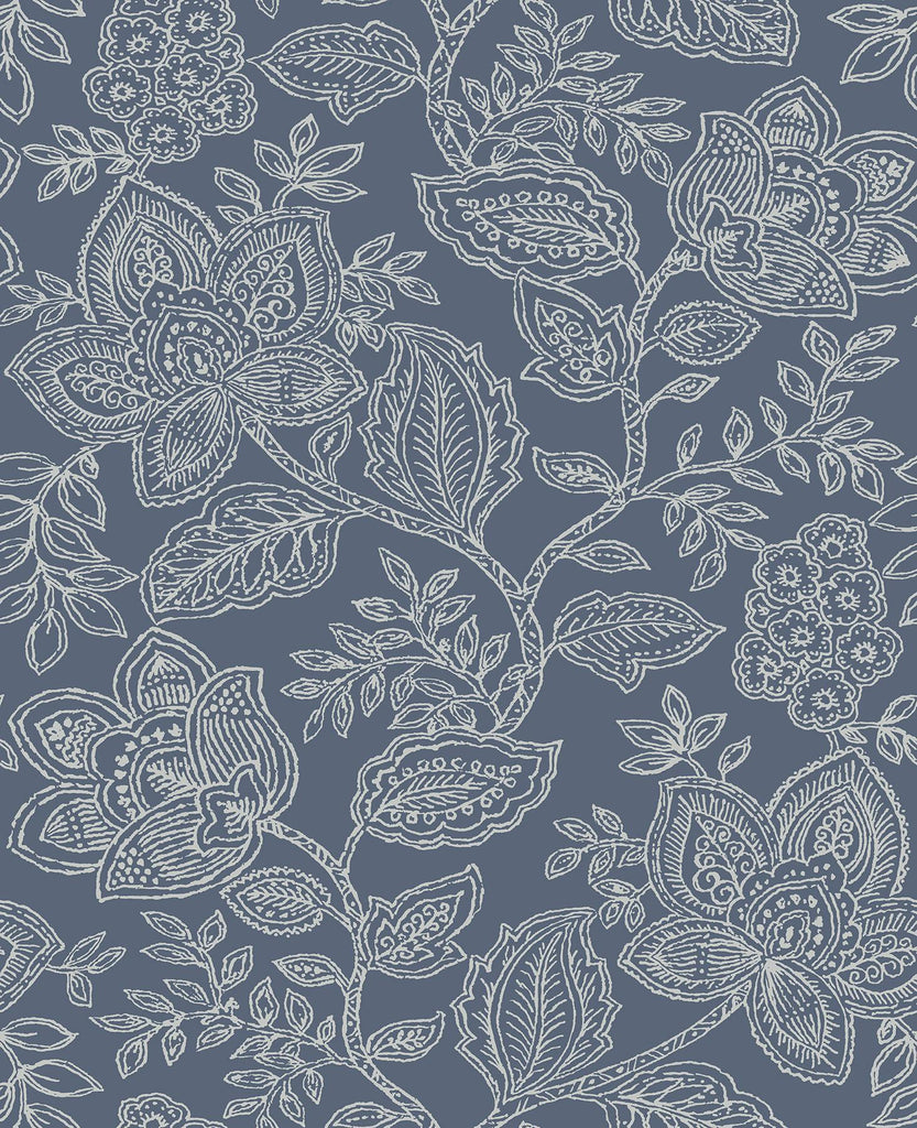 A-Street Prints Larkin Blue Floral Wallpaper