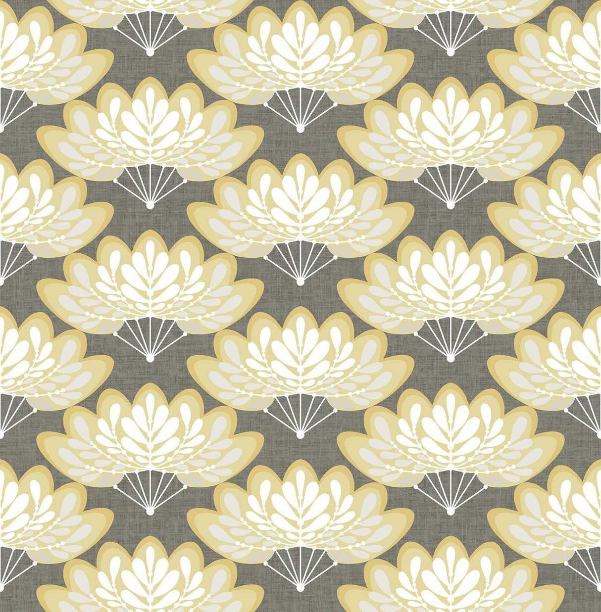 A-Street Prints Lotus Mustard Floral Fans Wallpaper