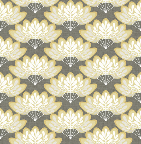 A-Street Prints Lotus Mustard Floral Fans Wallpaper