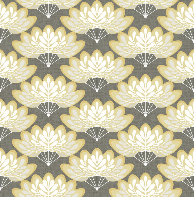 A-Street Prints Lotus Mustard Floral Fans Wallpaper