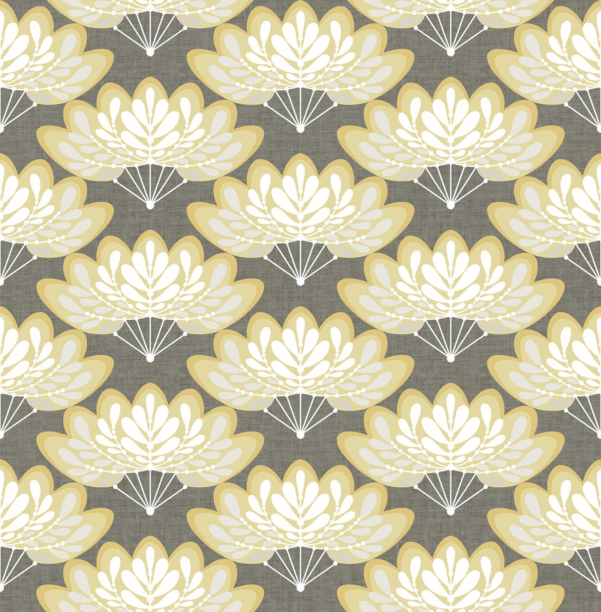 A-Street Prints Lotus Floral Fans Mustard Wallpaper
