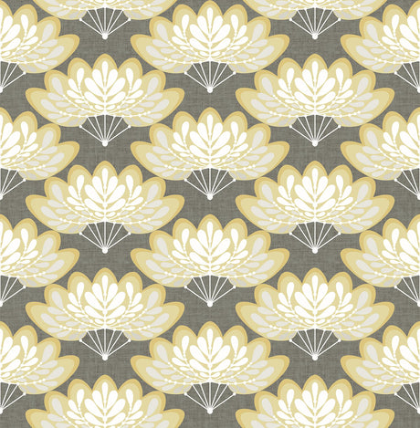 A-Street Prints Lotus Floral Fans Mustard Wallpaper