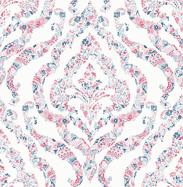 A-Street Prints Featherton Coral Floral Damask Wallpaper