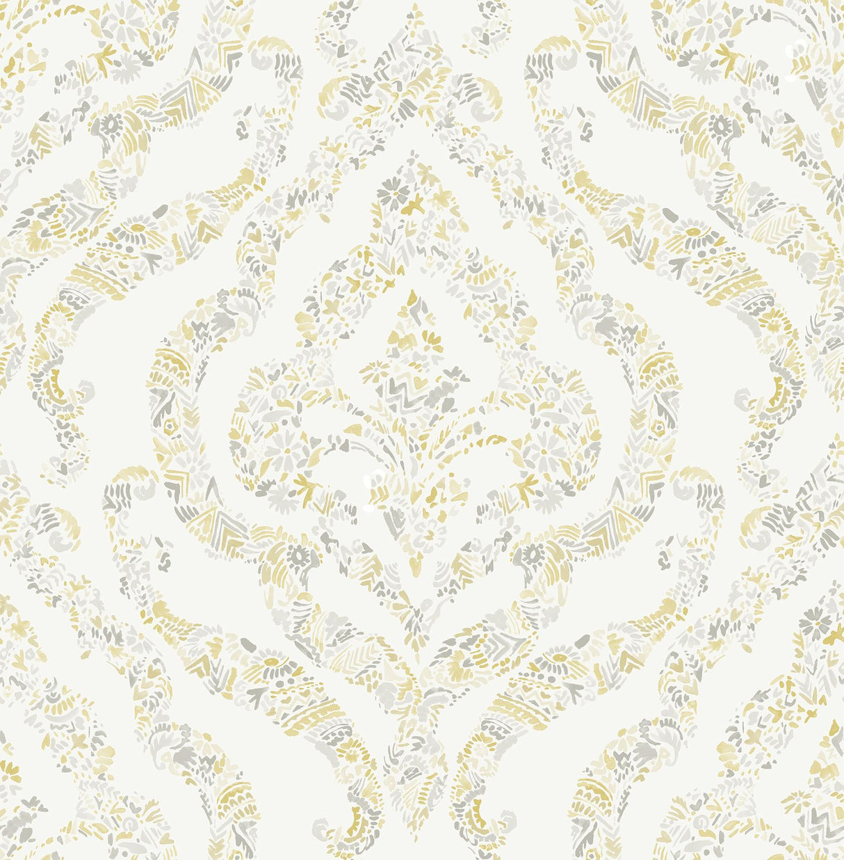 A-Street Prints Featherton Mustard Floral Damask Wallpaper