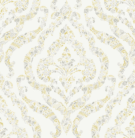 A-Street Prints Featherton Mustard Floral Damask Wallpaper