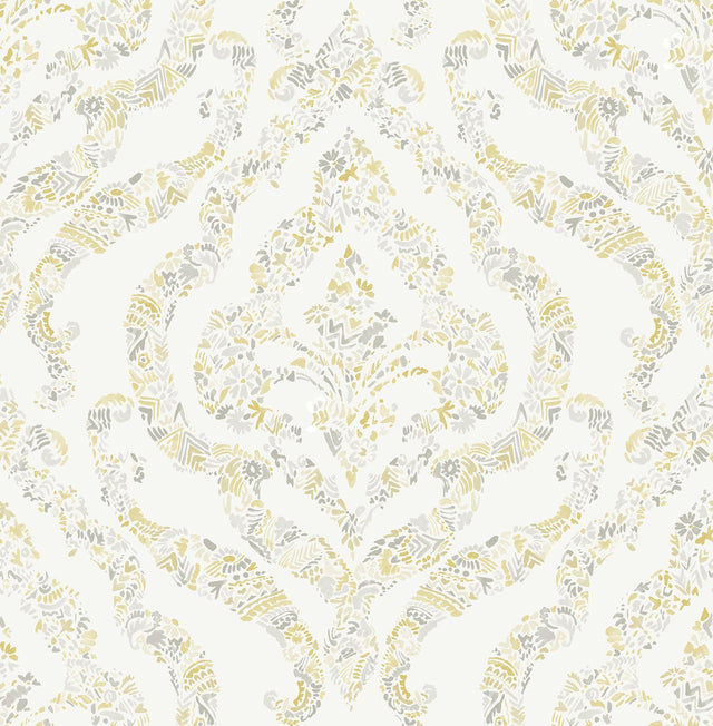 A-Street Prints Featherton Mustard Floral Damask Wallpaper