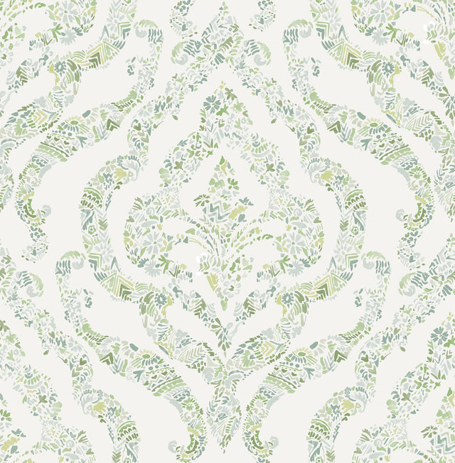 A-Street Prints Featherton Light Green Floral Damask Wallpaper