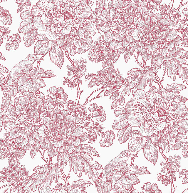 A-Street Prints Birds of Paraside Breeze Red Floral Wallpaper
