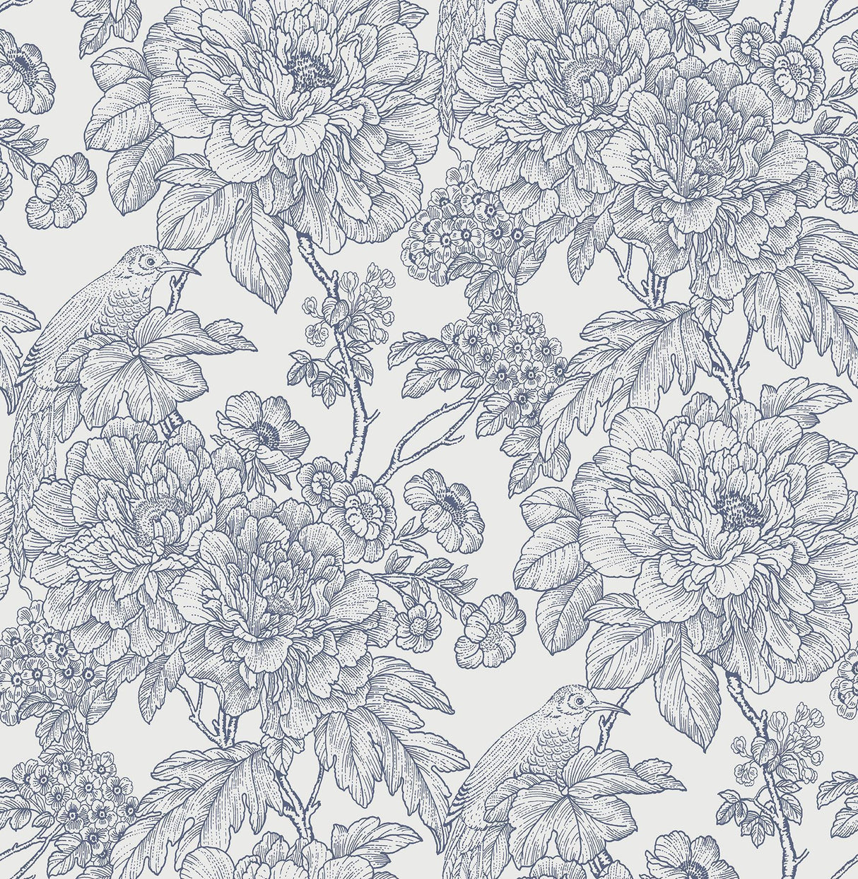 A-Street Prints Birds of Paraside Breeze Blue Floral Wallpaper