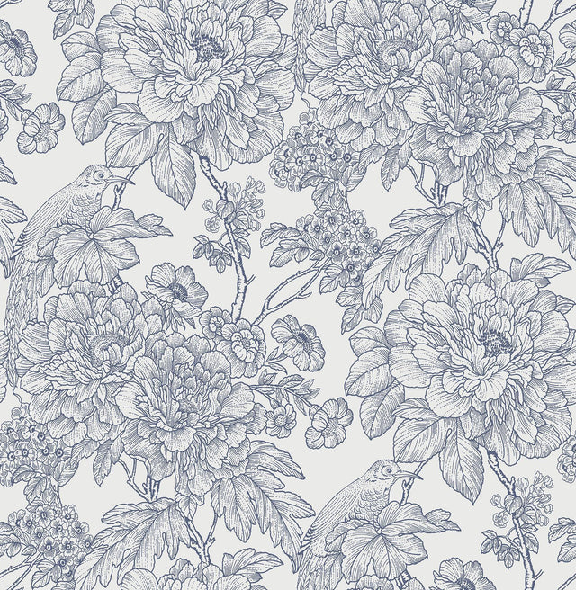 A-Street Prints Birds of Paraside Breeze Blue Floral Wallpaper