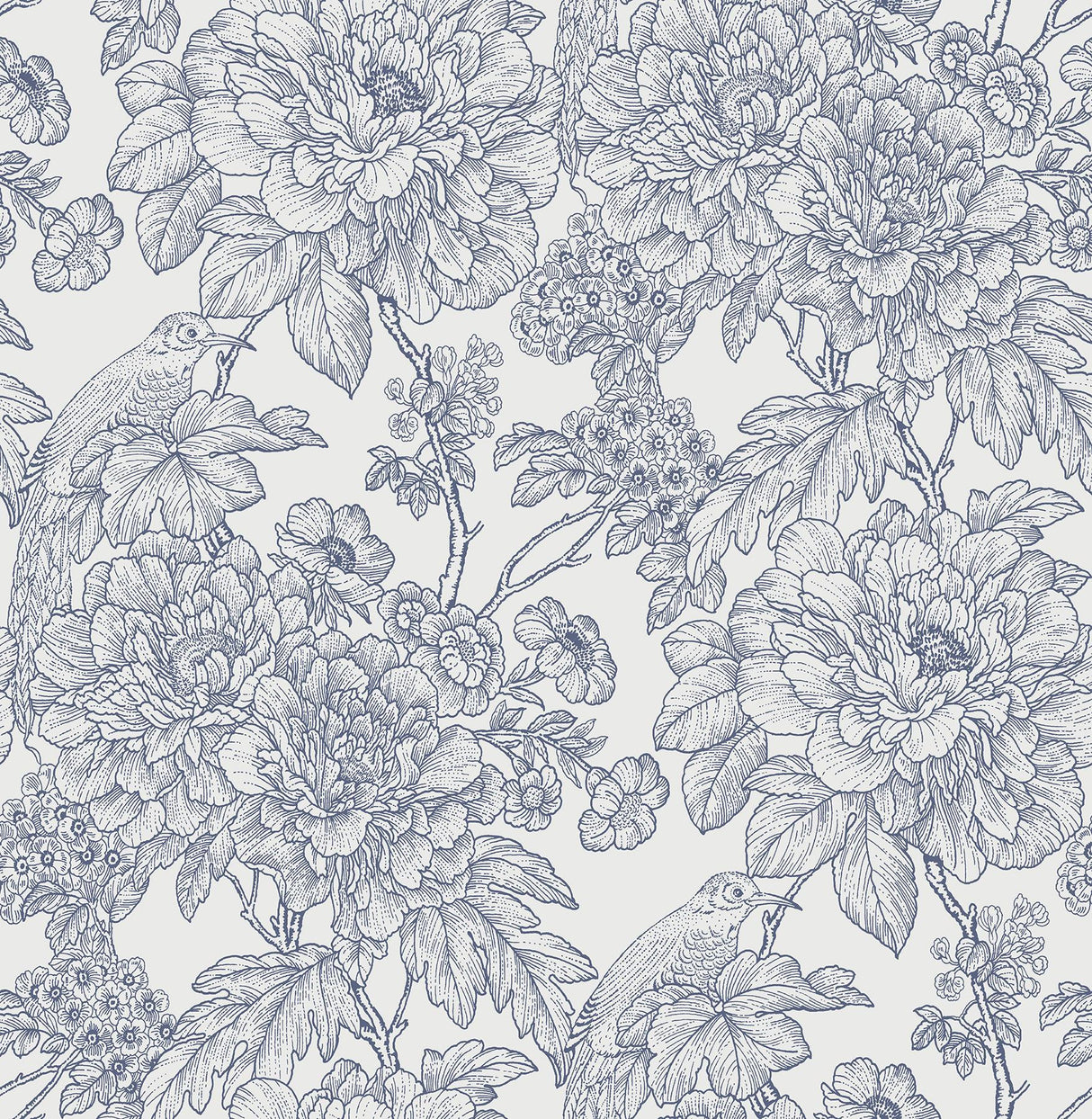 A-Street Prints Birds of Paraside Breeze Floral Blue Wallpaper