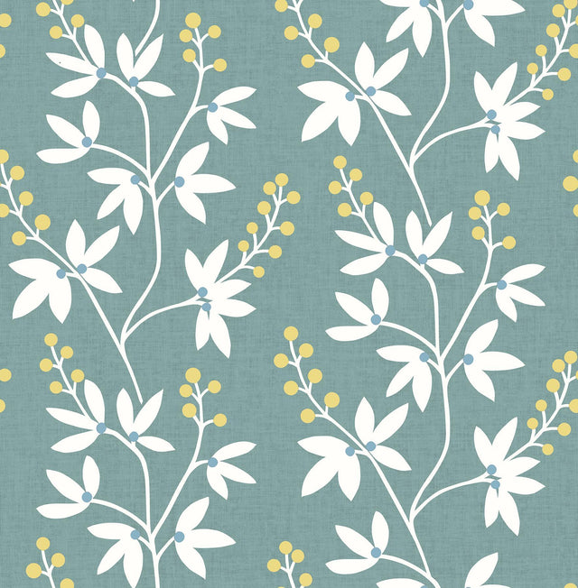 A-Street Prints Linnea Elsa Teal Botanical Trail Wallpaper