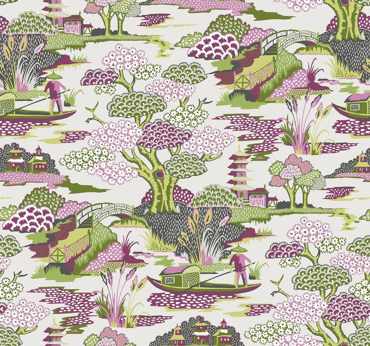 A-Street Prints Joy De Vie Toile Magenta Wallpaper