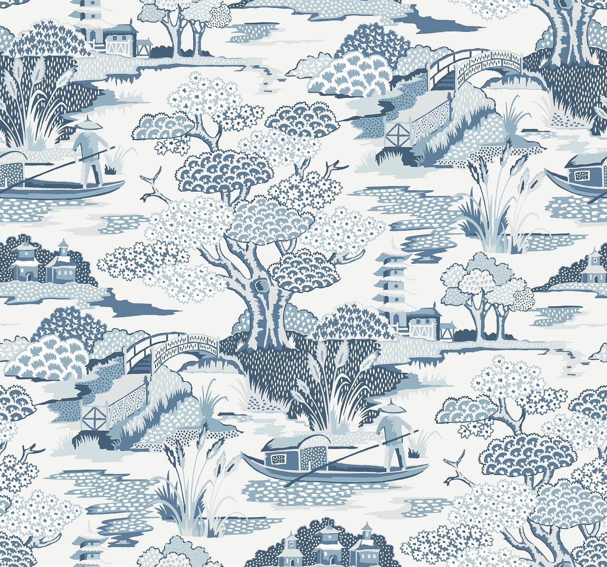 A-Street Prints Joy De Vie Blue Toile Wallpaper