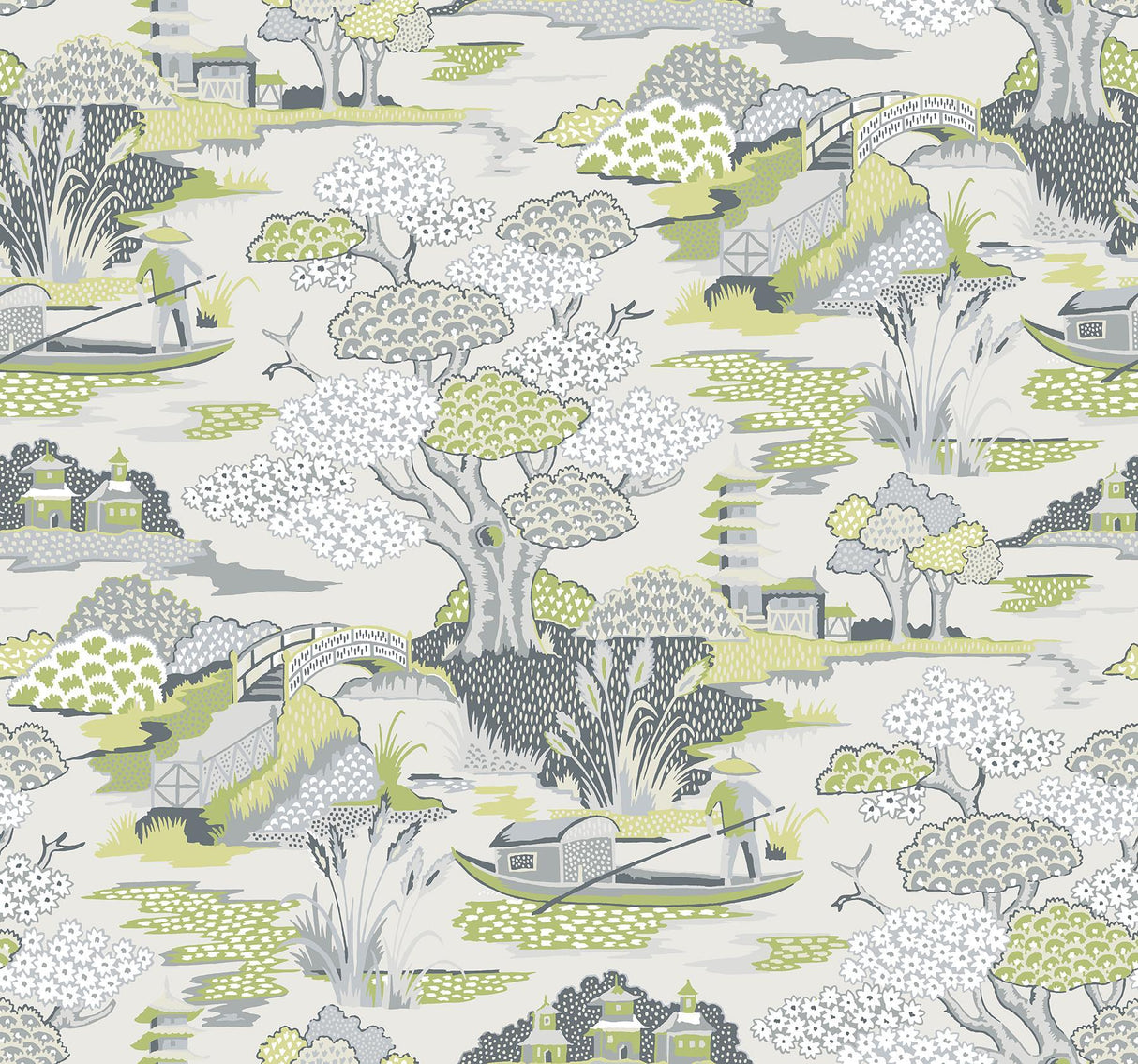 A-Street Prints Joy De Vie Green Toile Wallpaper