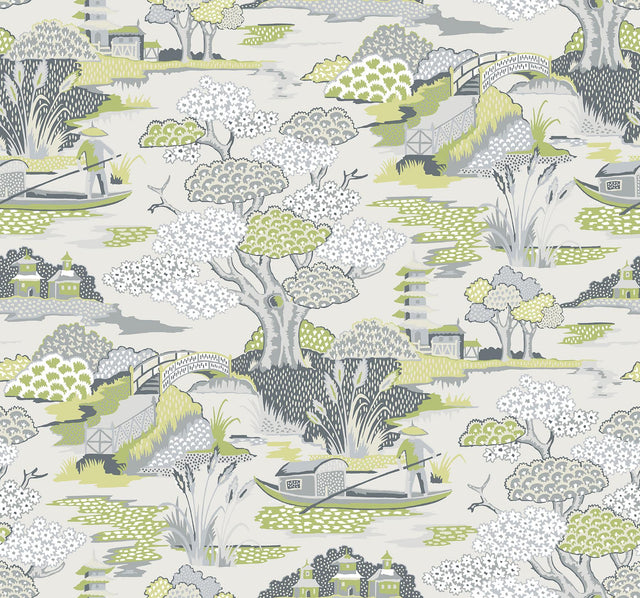 A-Street Prints Joy De Vie Green Toile Wallpaper