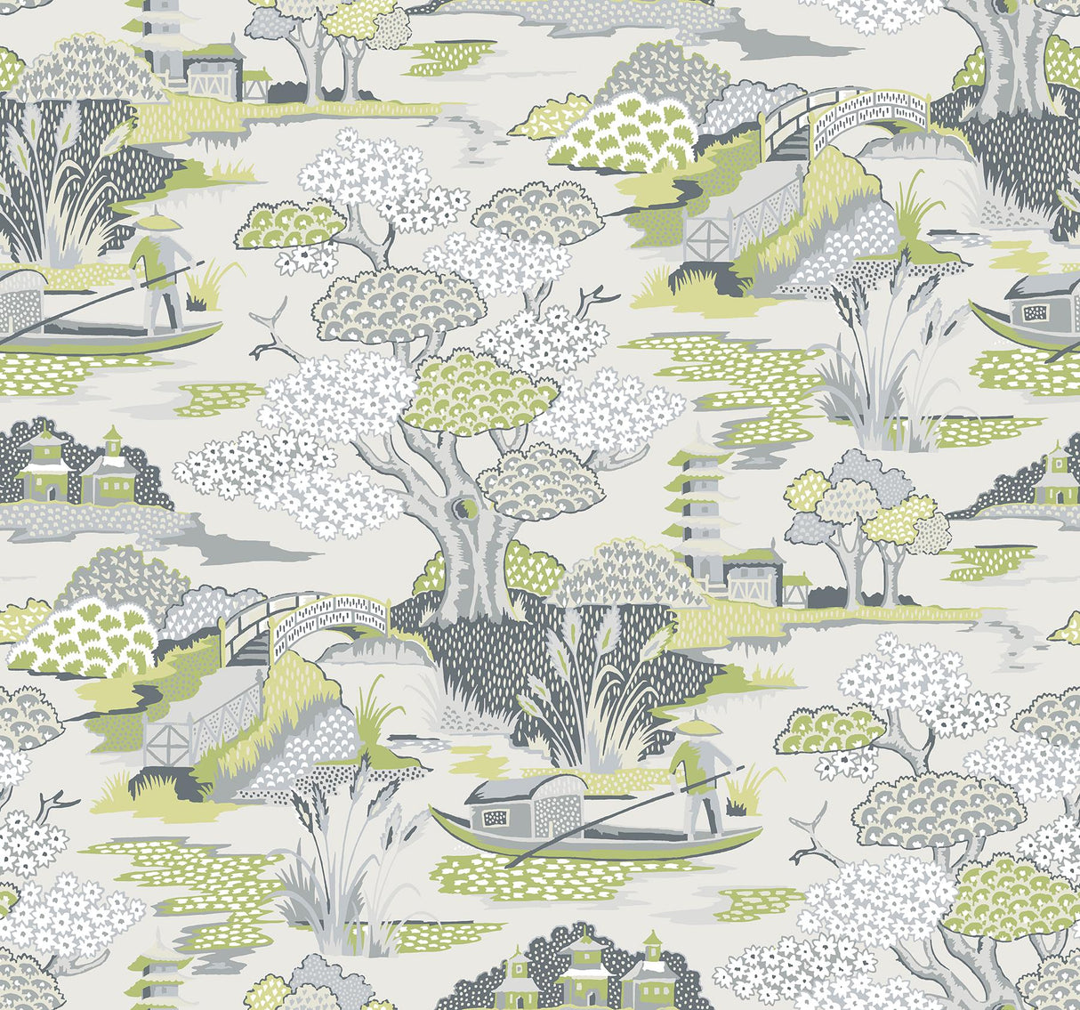 A-Street Prints Joy De Vie Toile Green Wallpaper