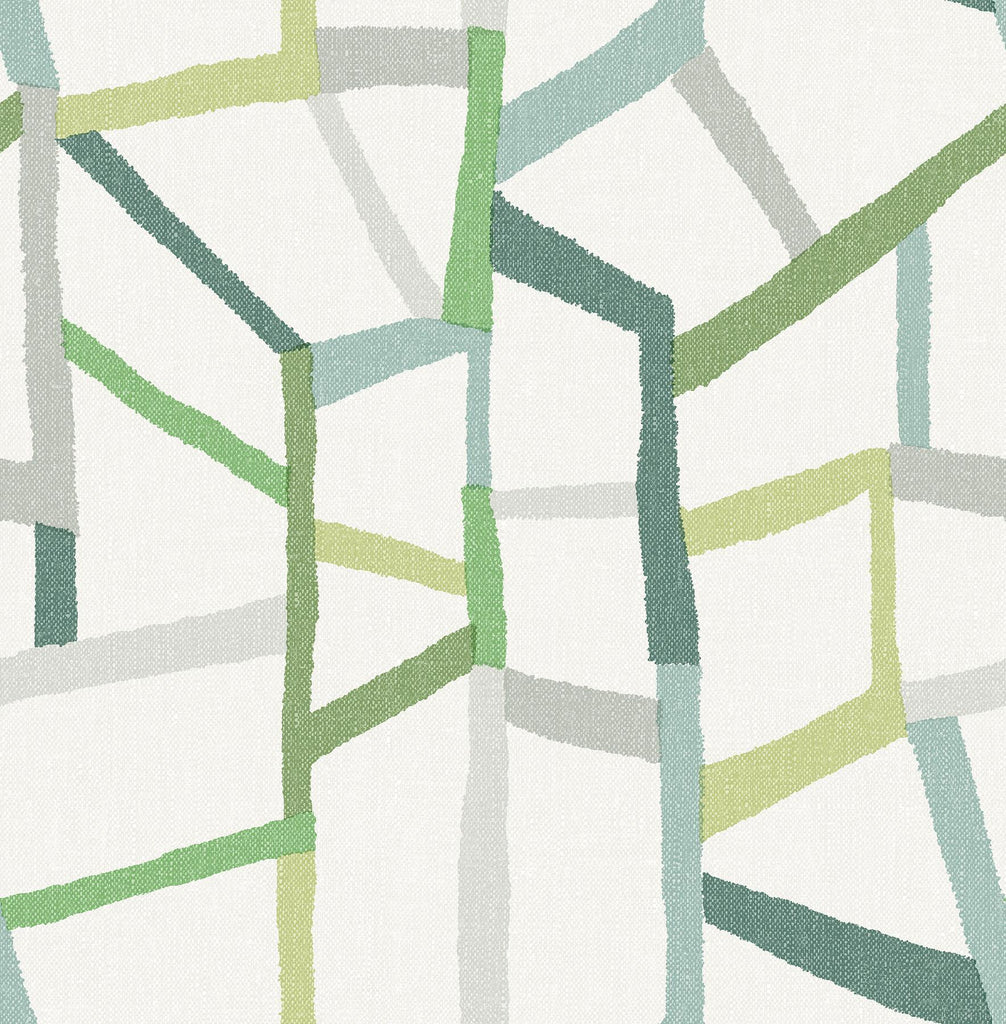 A-Street Prints Tate Green Geometric Linen Wallpaper