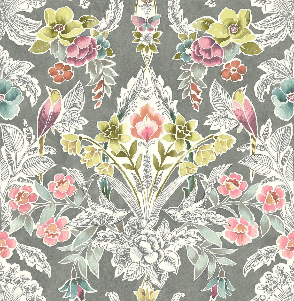 A-Street Prints Vera Multicolor Floral Damask Wallpaper
