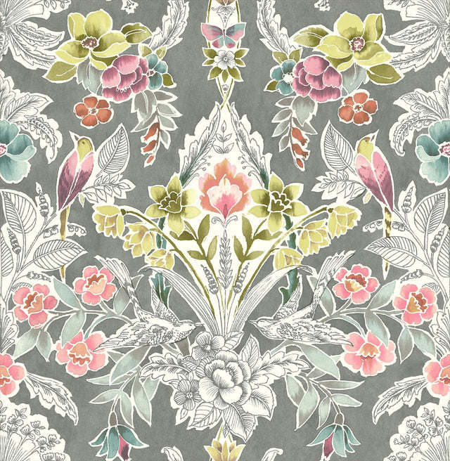 A-Street Prints Vera Multicolor Floral Damask Wallpaper