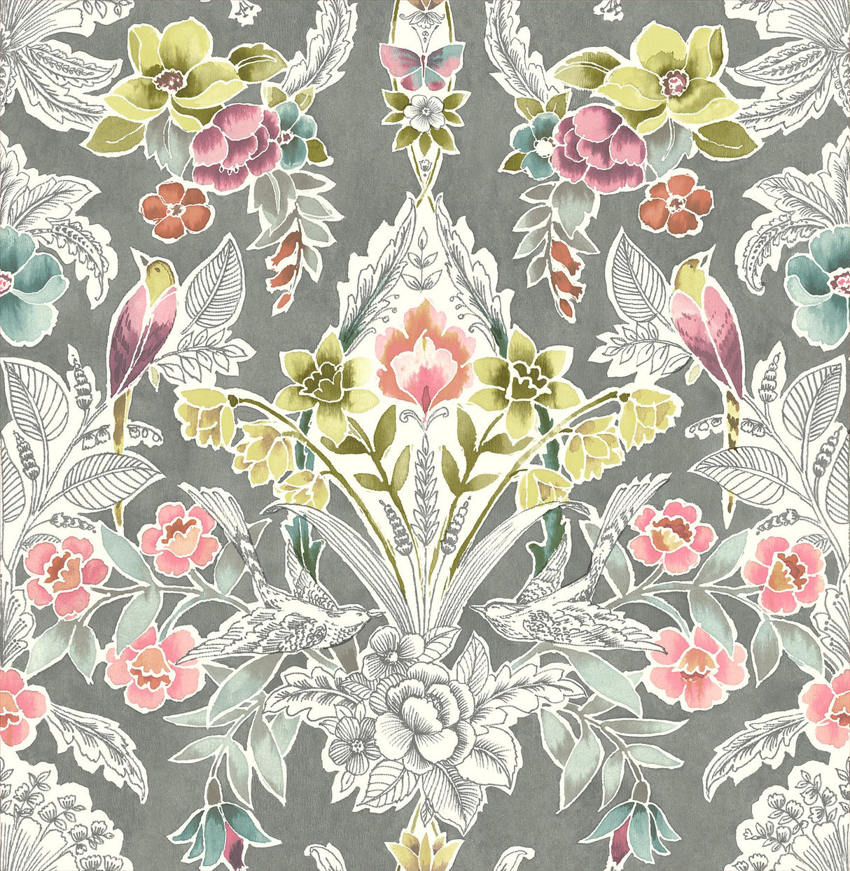 A-Street Prints Vera Floral Damask Multicolor Wallpaper