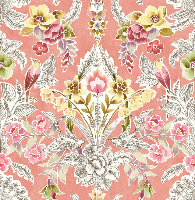 A-Street Prints Vera Pink Floral Damask Wallpaper