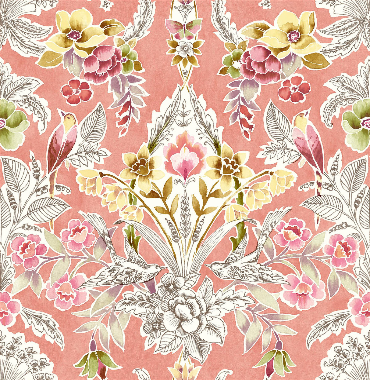 A-Street Prints Vera Floral Damask Pink Wallpaper