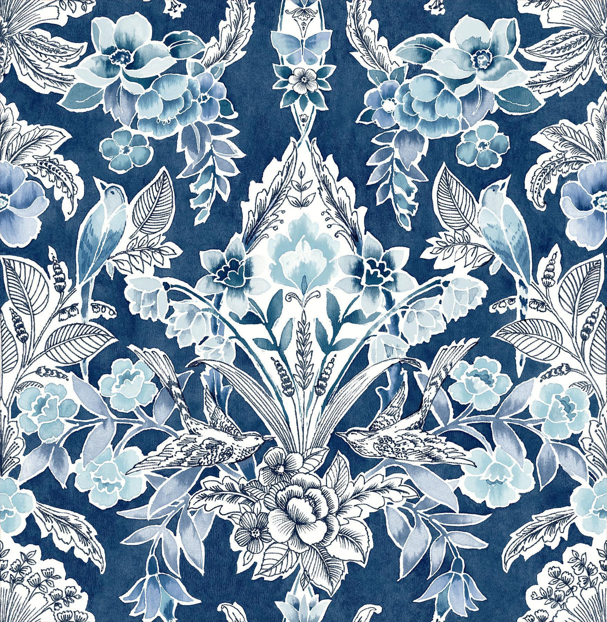 A-Street Prints Vera Blue Floral Damask Wallpaper