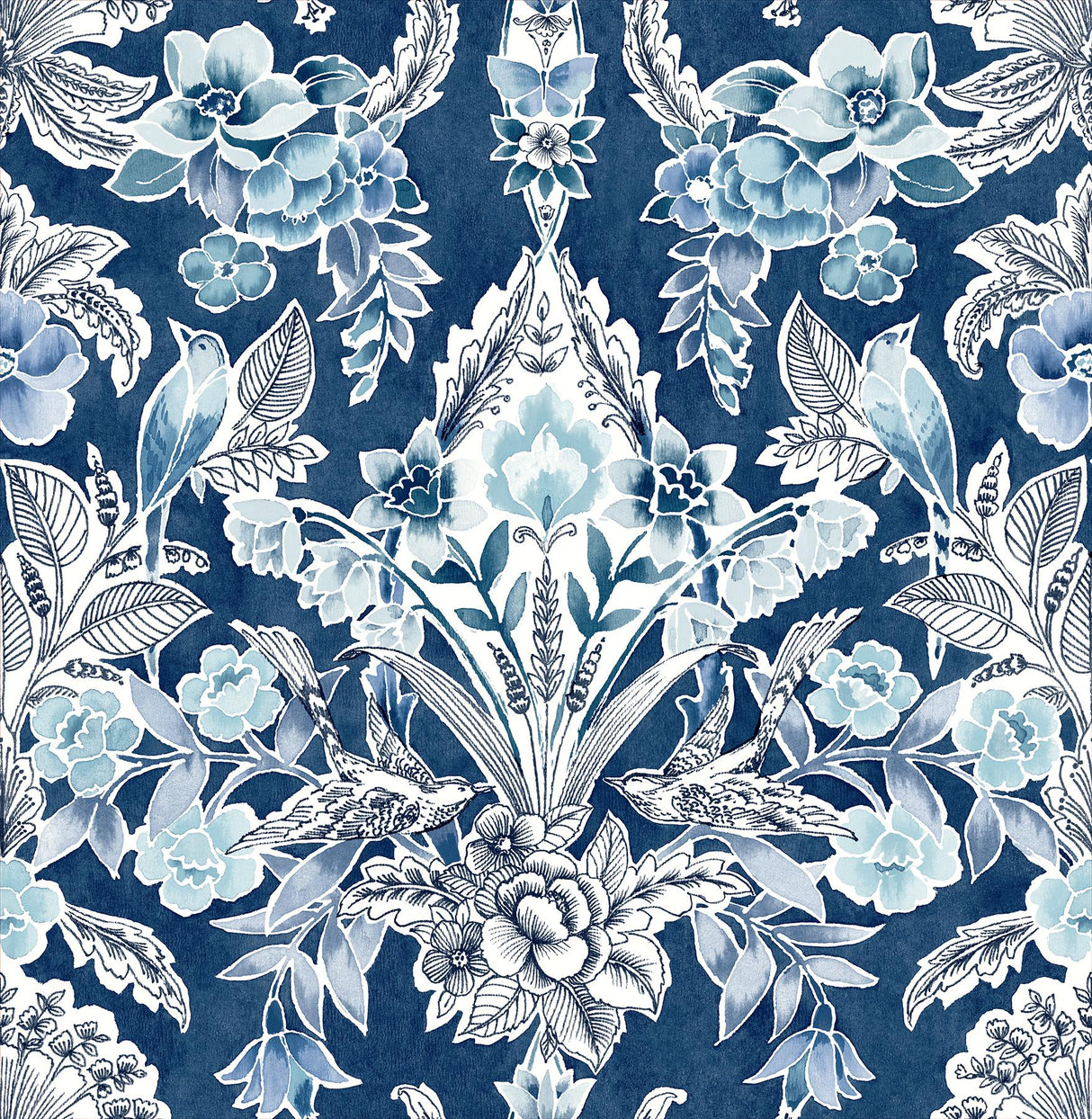 A-Street Prints Vera Floral Damask Blue Wallpaper