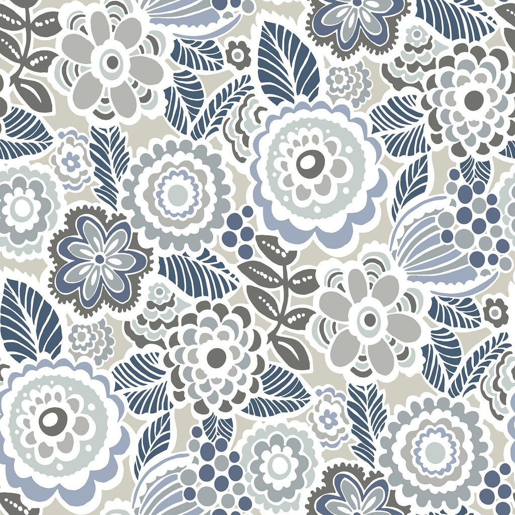 A-Street Prints Lucy Grey Floral Wallpaper