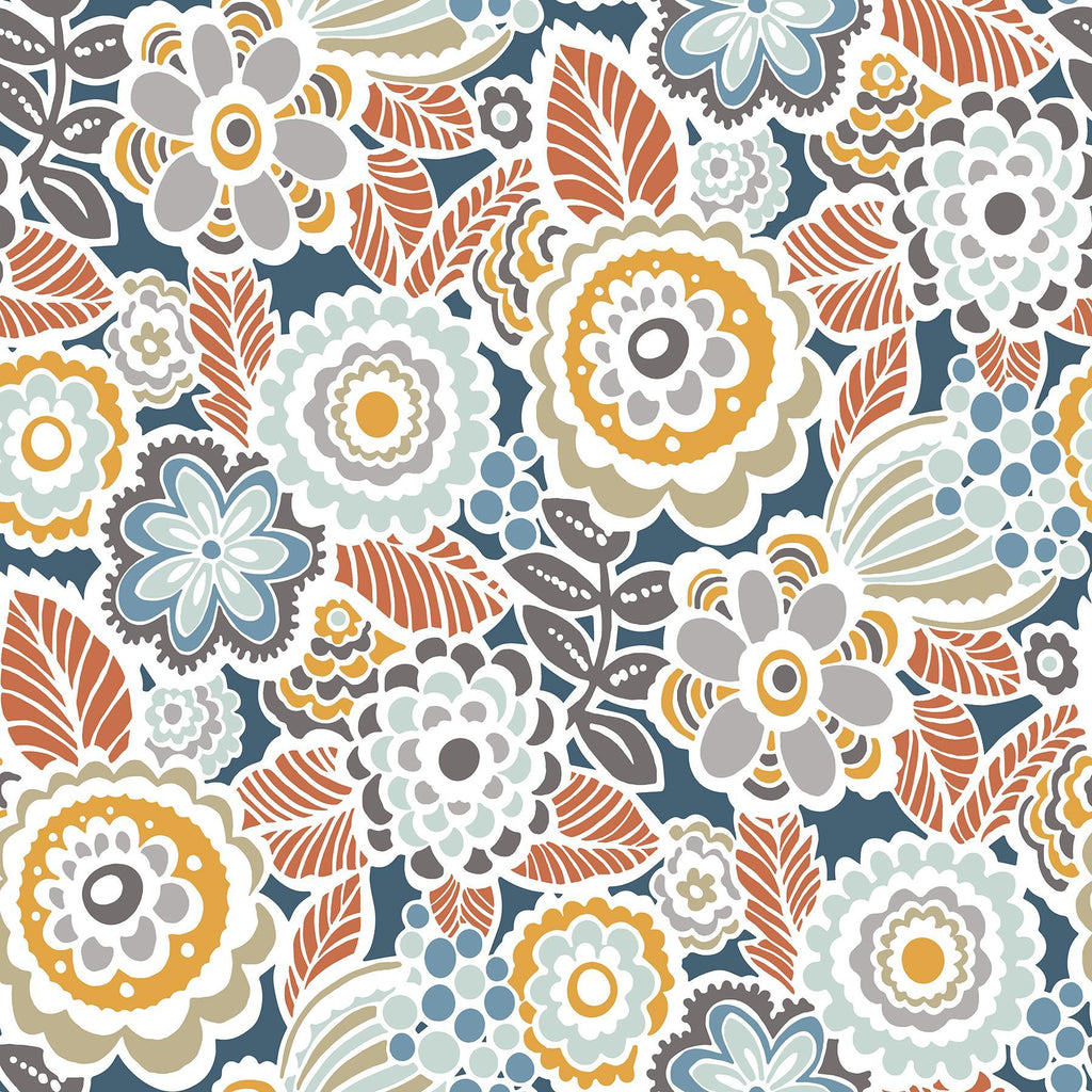 A-Street Prints Lucy Navy Floral Wallpaper