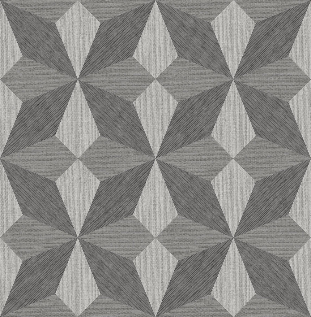 A-Street Prints Valiant Grey Faux Grasscloth Geometric Wallpaper