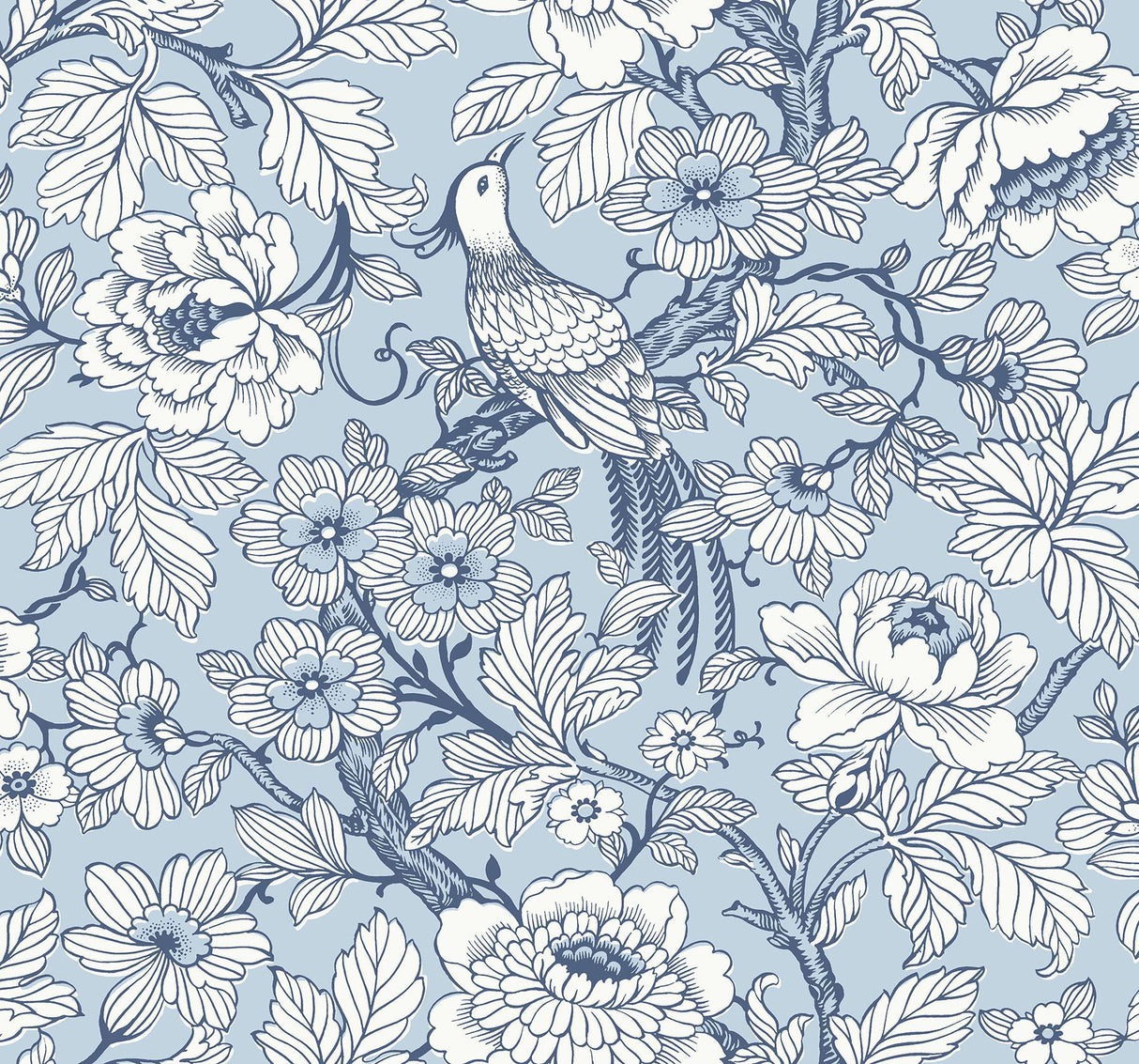 A-Street Prints Beaufort Light Blue Peony Chinoiserie Wallpaper