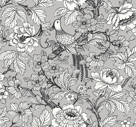 A-Street Prints Beaufort Silver Peony Chinoiserie Wallpaper