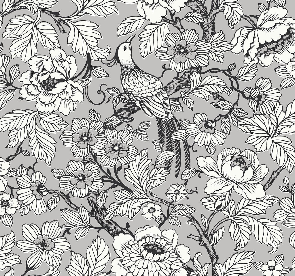 A-Street Prints Beaufort Silver Peony Chinoiserie Wallpaper
