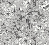 A-Street Prints Beaufort Peony Chinoiserie Silver Wallpaper