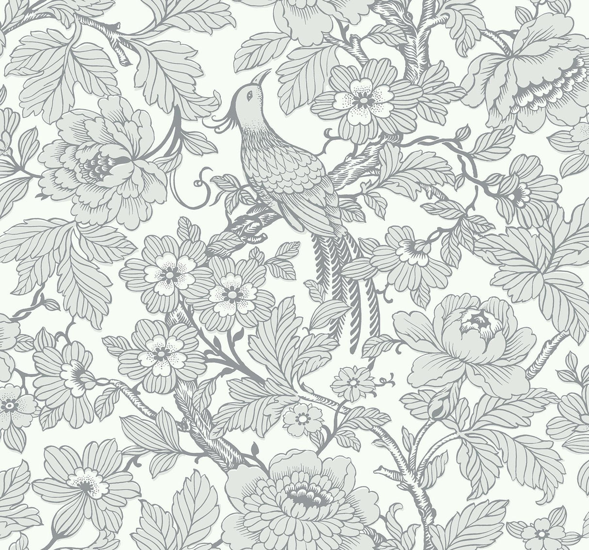 A-Street Prints Beaufort Light Grey Peony Chinoiserie Wallpaper