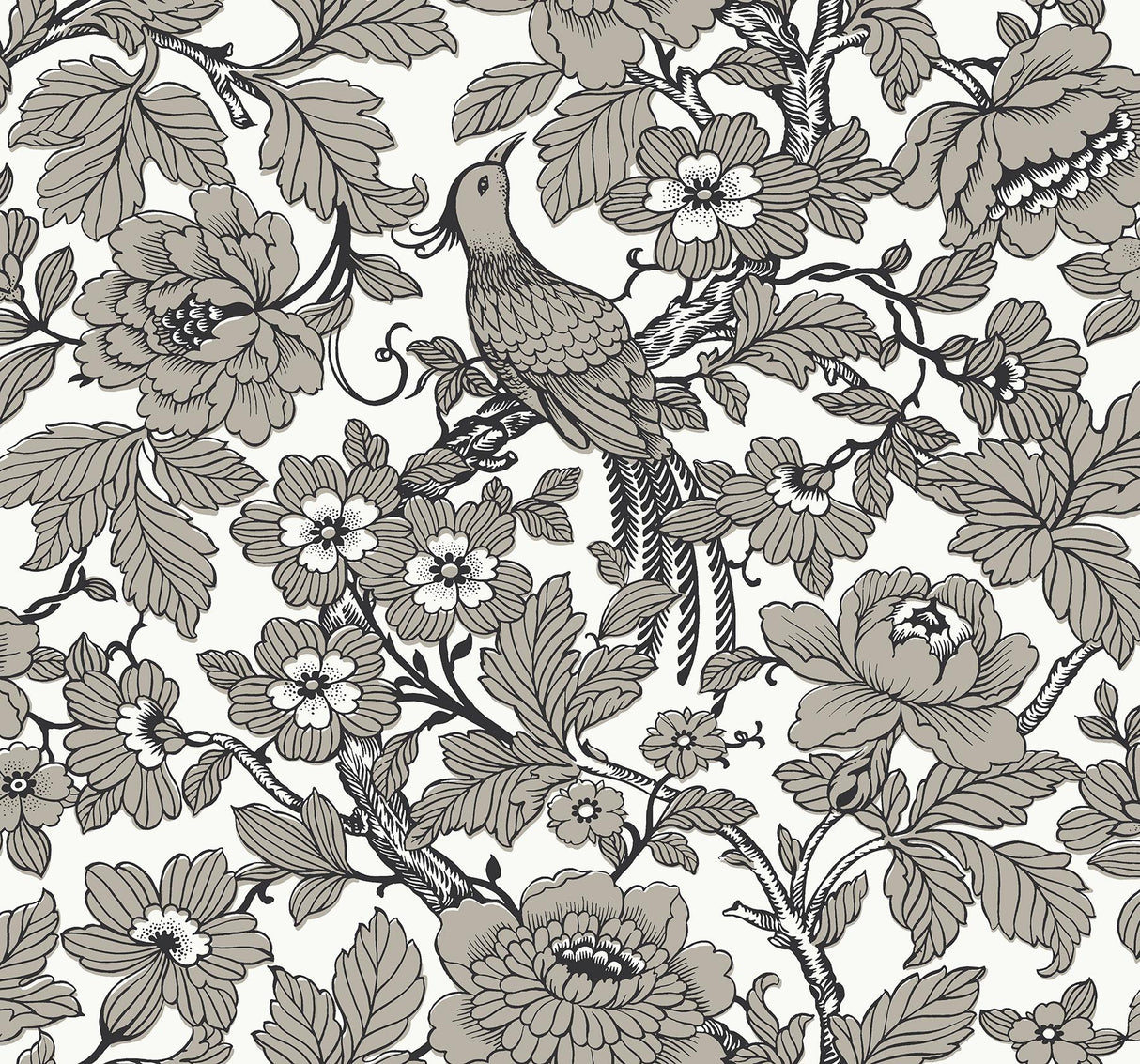 A-Street Prints Beaufort Peony Chinoiserie Black Wallpaper