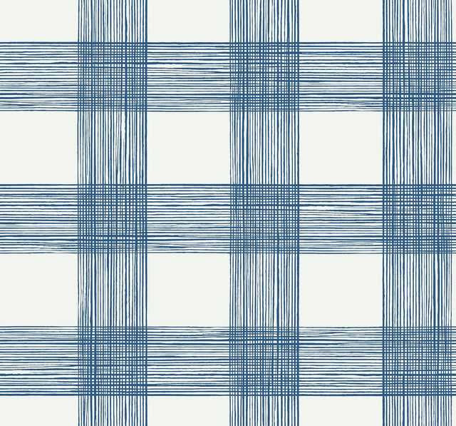 A-Street Prints Scarborough Indigo Striated Plaid Wallpaper