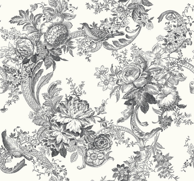 A-Street Prints Carmel Black Baroque Florals Wallpaper