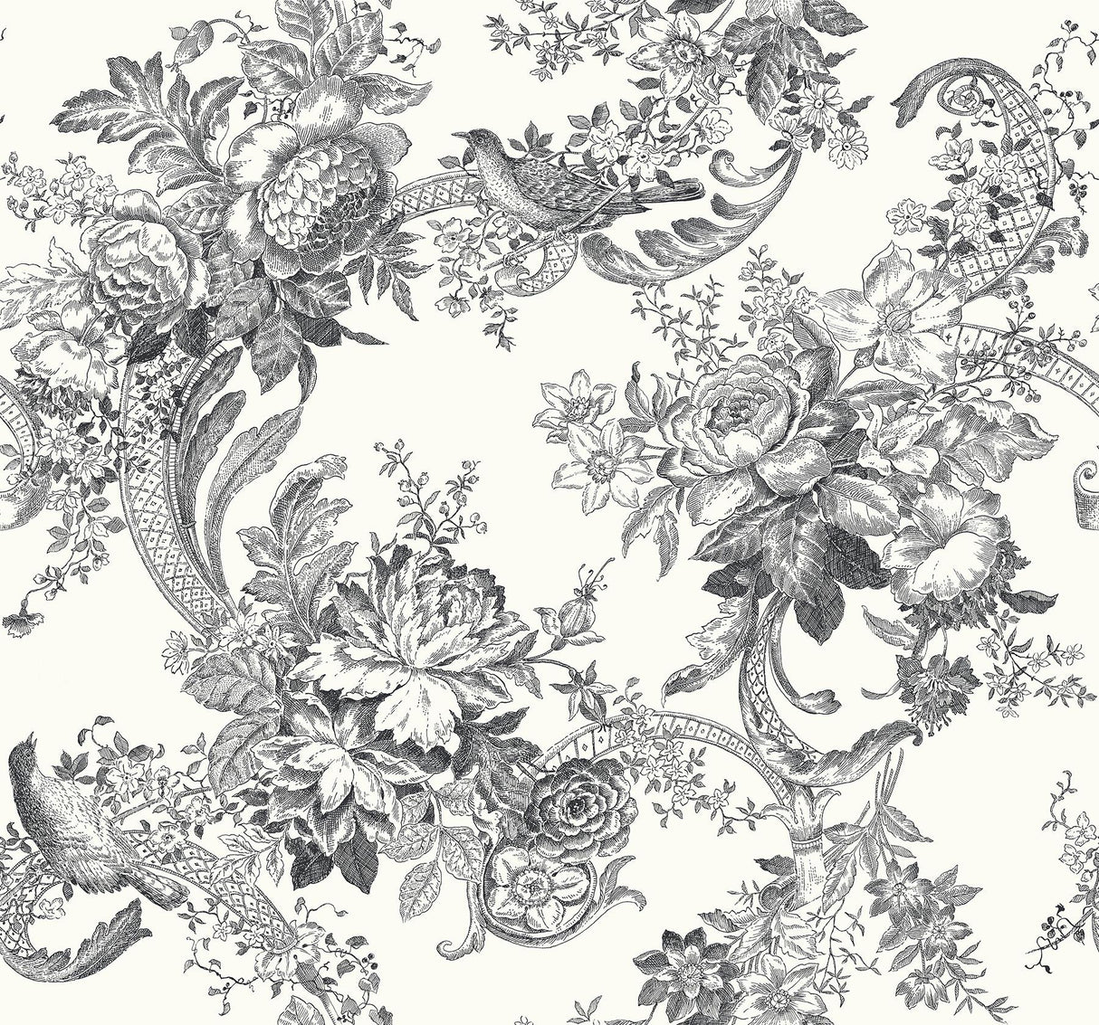 A-Street Prints Carmel Baroque Florals Black Wallpaper