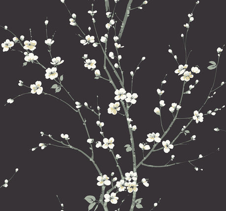 A-Street Prints Monterey Black Floral Branch Wallpaper